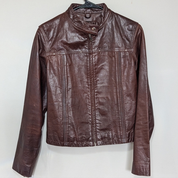 Wilsons Leather Jackets & Blazers - VTG 80s Wilsons Leather Maxima Jacket Brown Moto Biker Coat Size Medium